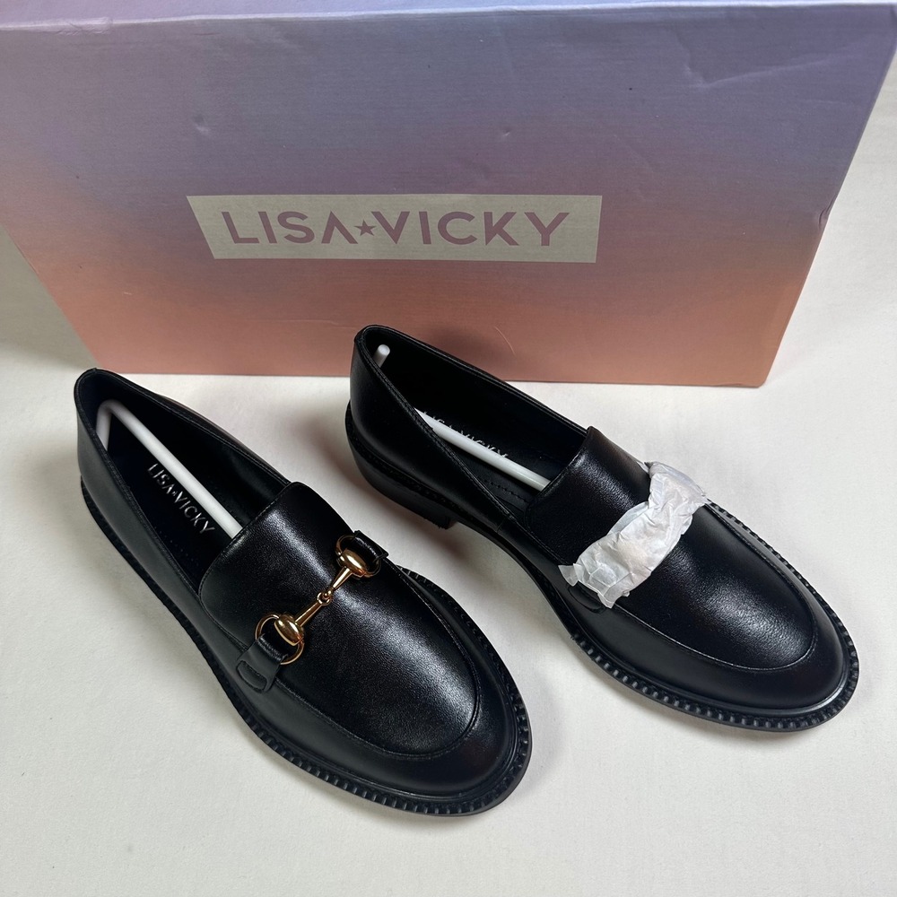 Lisa Vicky Zany-V Black Sheep Nappa Loafers Gold Hardware Women's Size 5M NIB